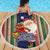 Kiribati Christmas Beach Blanket Santa With Gift Bag Behind Ribbons Seamless Blue Maori LT03 - Wonder Print Shop