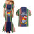 Kiribati Christmas Couples Matching Mermaid Dress and Hawaiian Shirt Santa With Gift Bag Behind Ribbons Seamless Blue Maori LT03 - Polynesian Pride