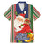 Kiribati Christmas Family Matching Mermaid Dress and Hawaiian Shirt Santa With Gift Bag Behind Ribbons Seamless Blue Maori LT03 Dad's Shirt - Short Sleeve Blue - Polynesian Pride