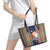 Kiribati Christmas Leather Tote Bag Santa With Gift Bag Behind Ribbons Seamless Blue Maori LT03 - Polynesian Pride