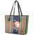 Kiribati Christmas Leather Tote Bag Santa With Gift Bag Behind Ribbons Seamless Blue Maori LT03 - Polynesian Pride