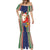 Kiribati Christmas Mermaid Dress Santa With Gift Bag Behind Ribbons Seamless Blue Maori LT03 - Polynesian Pride