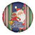 Kiribati Christmas Spare Tire Cover Santa With Gift Bag Behind Ribbons Seamless Blue Maori LT03 - Polynesian Pride