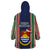 Kiribati Christmas Wearable Blanket Hoodie Santa With Gift Bag Behind Ribbons Seamless Blue Maori LT03 - Polynesian Pride