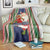 Custom Kiribati Christmas Blanket Santa With Gift Bag Behind Ribbons Seamless Blue Maori LT03 - Polynesian Pride