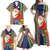 Custom Kiribati Christmas Family Matching Off Shoulder Maxi Dress and Hawaiian Shirt Santa With Gift Bag Behind Ribbons Seamless Blue Maori LT03 - Polynesian Pride