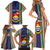 Custom Kiribati Christmas Family Matching Short Sleeve Bodycon Dress and Hawaiian Shirt Santa With Gift Bag Behind Ribbons Seamless Blue Maori LT03 - Polynesian Pride