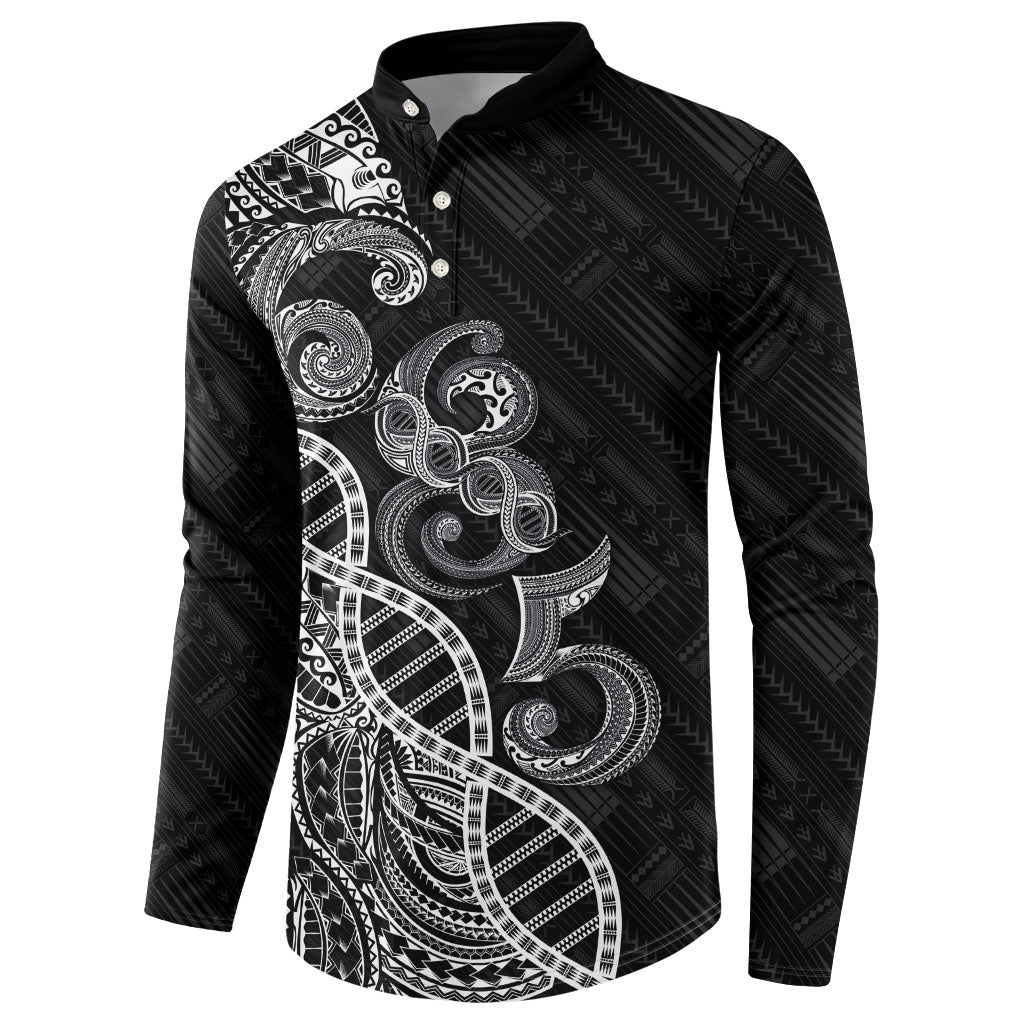 Samoan Traditional Tattoo 685 Button Sweatshirt Tribal Tatau DNA Black Color LT03 - Polynesian Pride