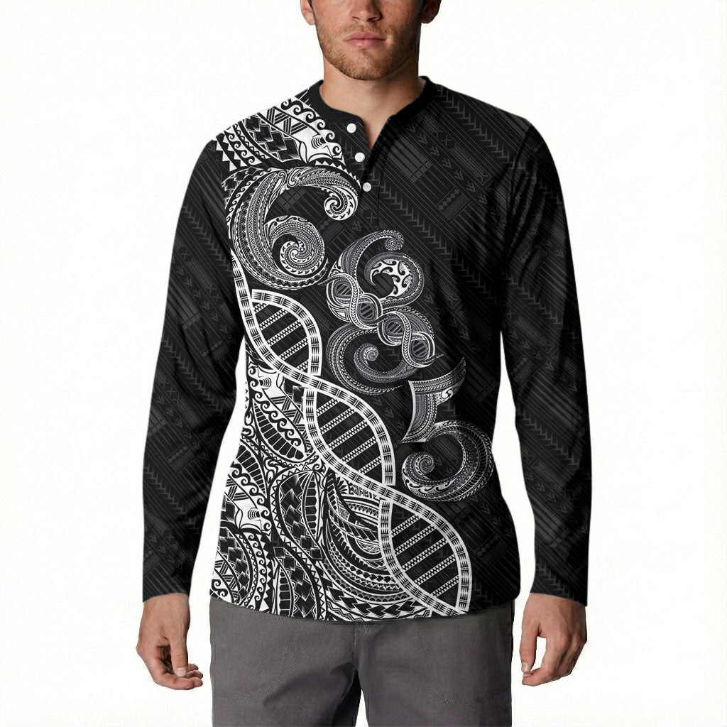 Samoan Traditional Tattoo 685 Button Sweatshirt Tribal Tatau DNA Black Color LT03 - Polynesian Pride
