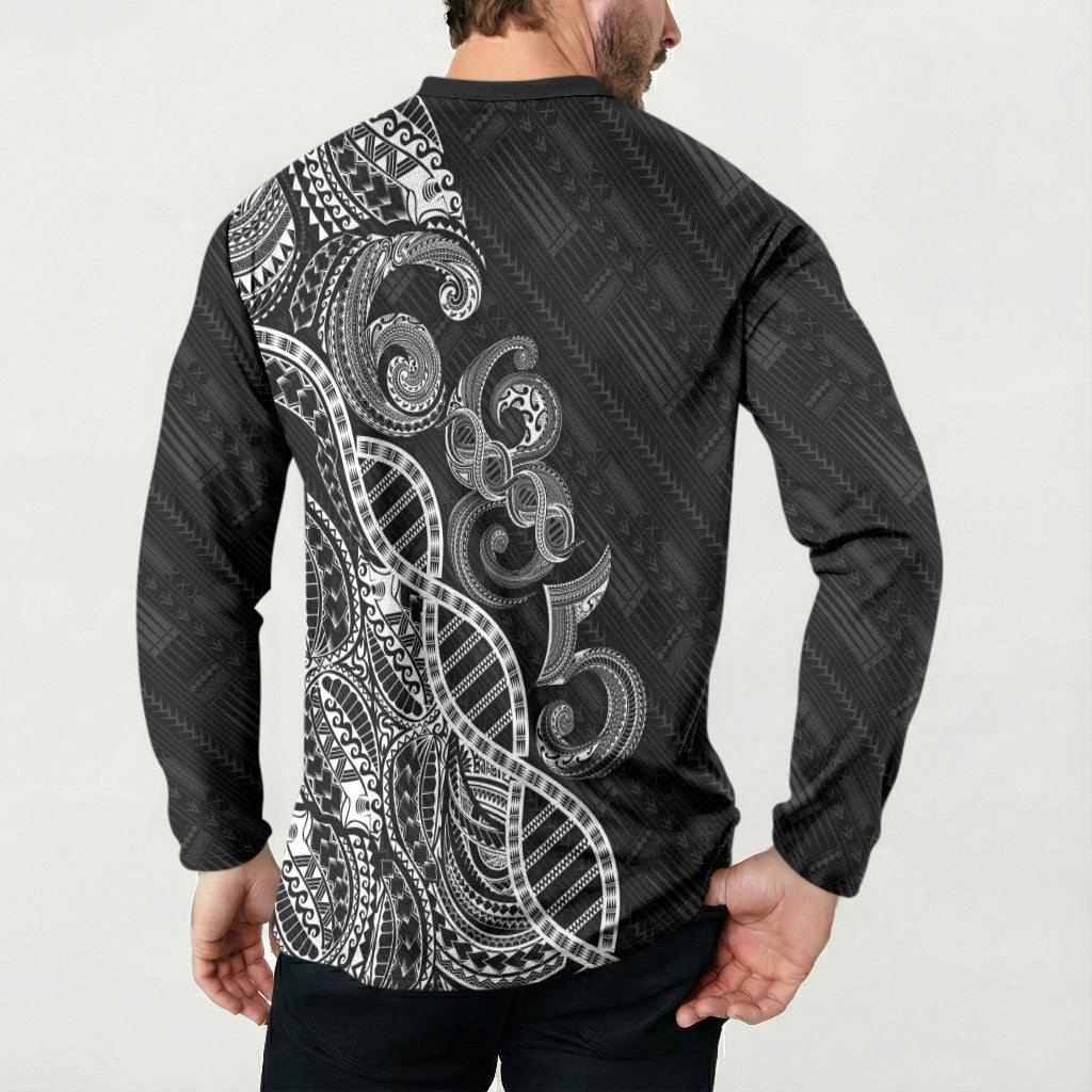 Samoan Traditional Tattoo 685 Button Sweatshirt Tribal Tatau DNA Black Color LT03 - Polynesian Pride