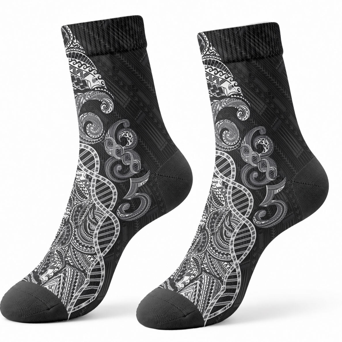 Samoan Traditional Tattoo 685 Crew Socks Tribal Tatau DNA Black Color LT03 - Polynesian Pride