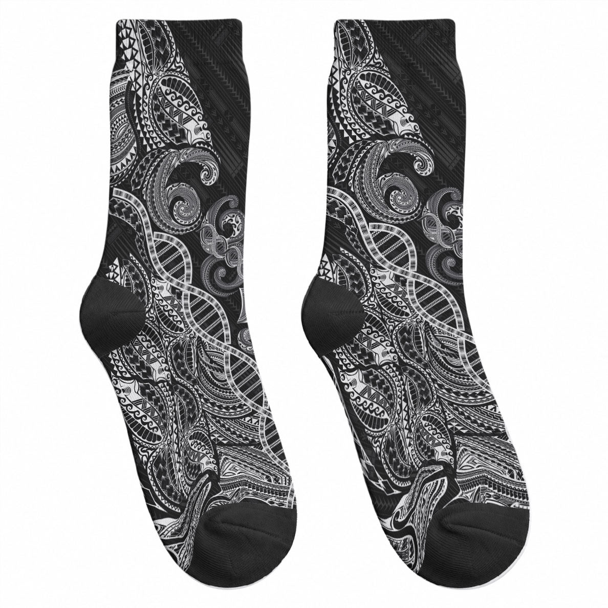 Samoan Traditional Tattoo 685 Crew Socks Tribal Tatau DNA Black Color LT03 - Polynesian Pride