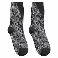 Samoan Traditional Tattoo 685 Crew Socks Tribal Tatau DNA Black Color LT03 - Polynesian Pride