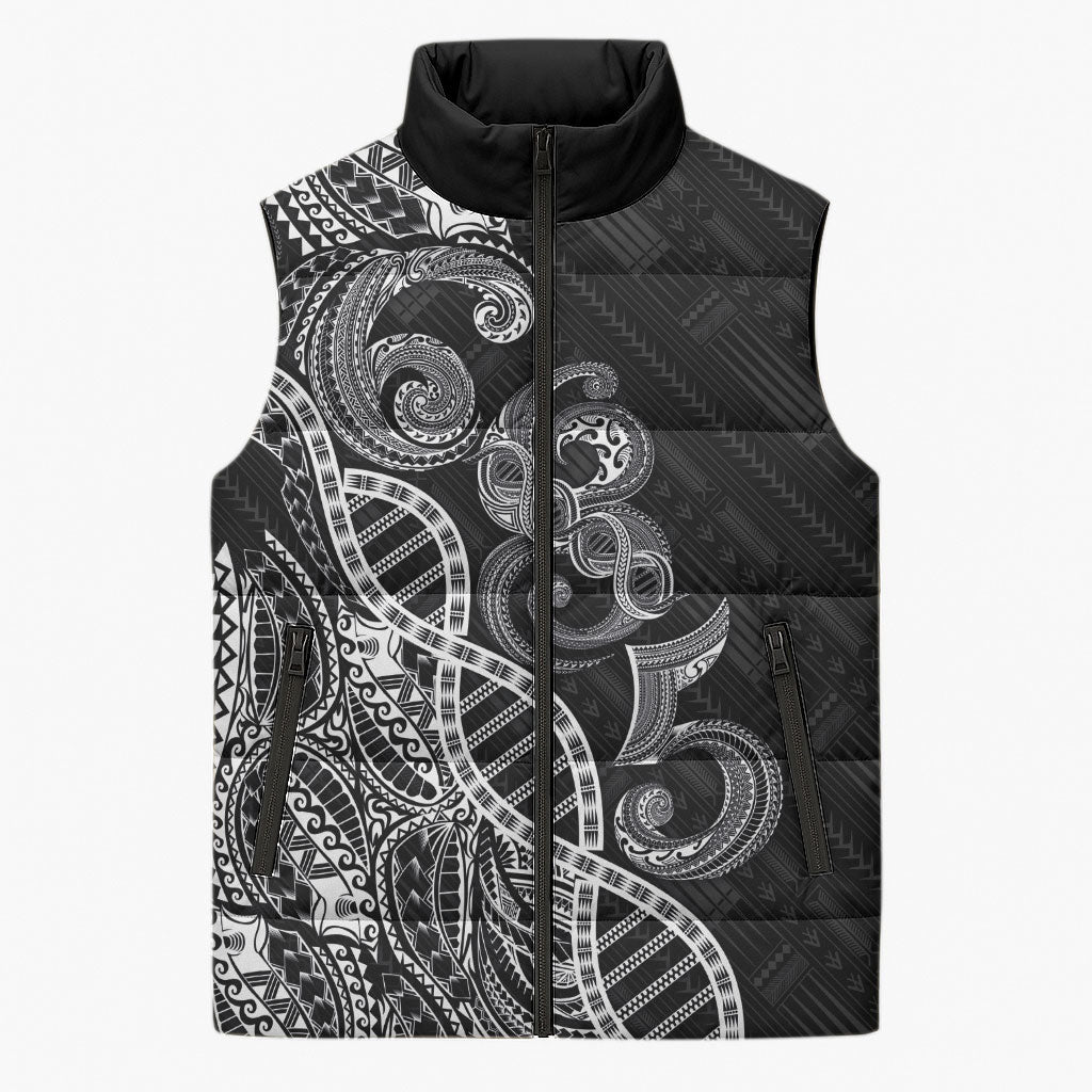 Samoan Traditional Tattoo 685 Sleeveless Puffer Jacket Tribal Tatau DNA Black Color LT03 Unisex Black - Polynesian Pride