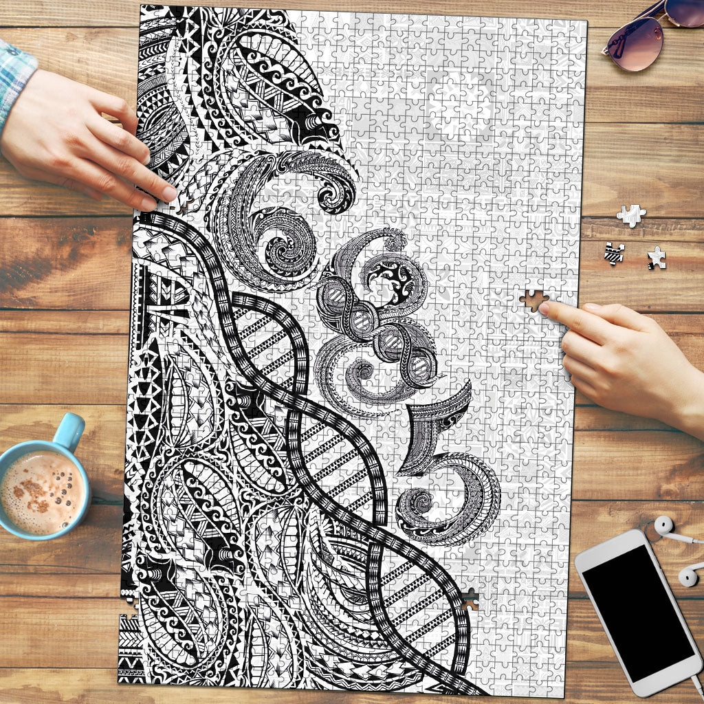 Samoan Traditional Tattoo 685 Puzzle Tribal Tatau DNA White Color LT03 White - Polynesian Pride