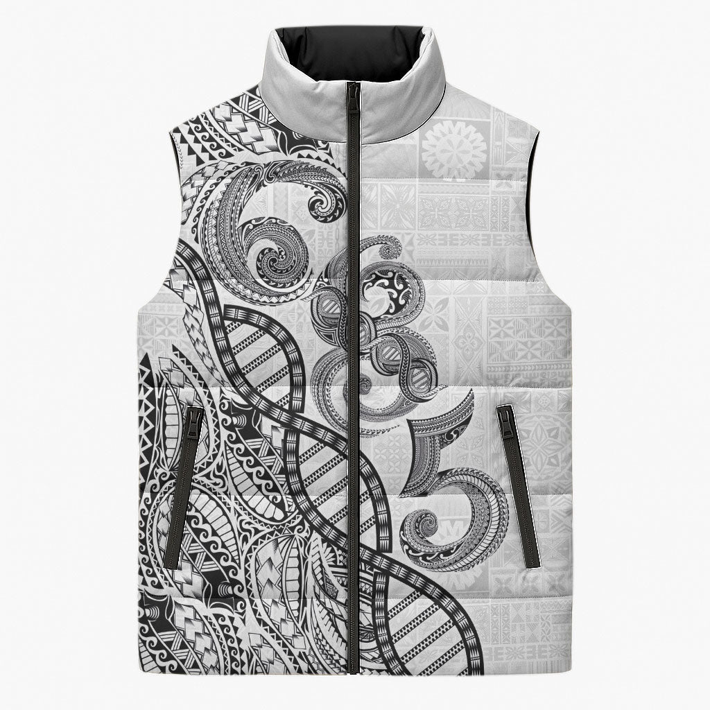 Samoan Traditional Tattoo 685 Sleeveless Puffer Jacket Tribal Tatau DNA White Color LT03 Unisex White - Polynesian Pride