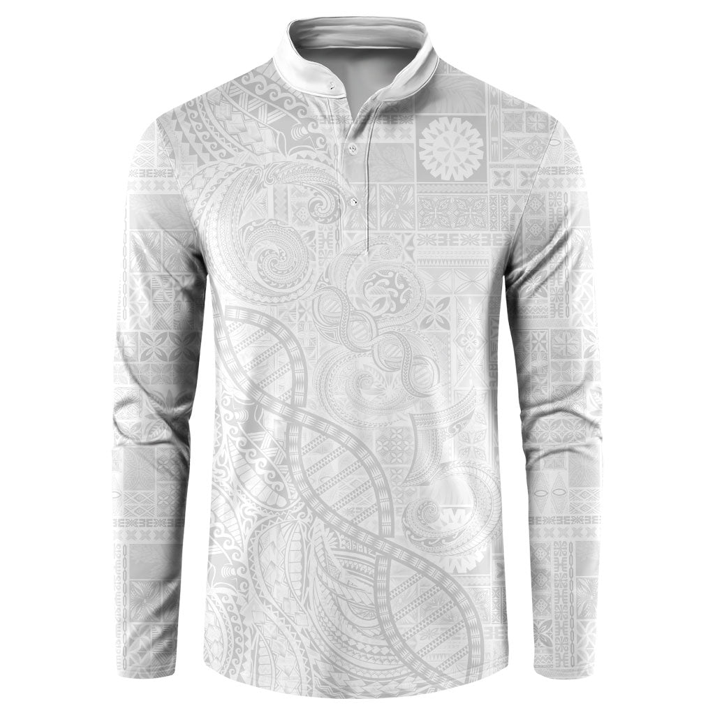 Samoan Traditional Tattoo 685 Button Sweatshirt Tribal Tatau DNA All-White LT03 White - Polynesian Pride