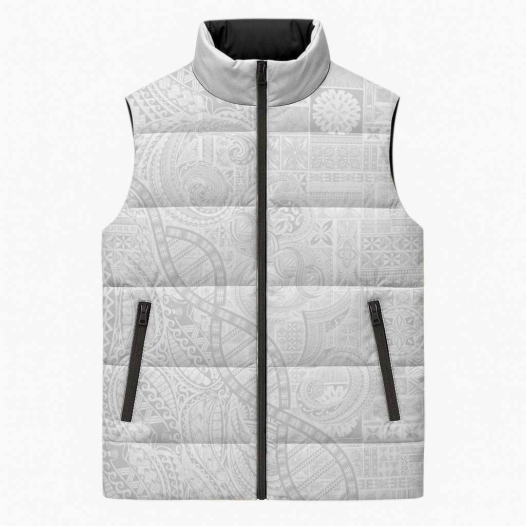 Samoan Traditional Tattoo 685 Sleeveless Puffer Jacket Tribal Tatau DNA All-White LT03 Unisex White - Polynesian Pride
