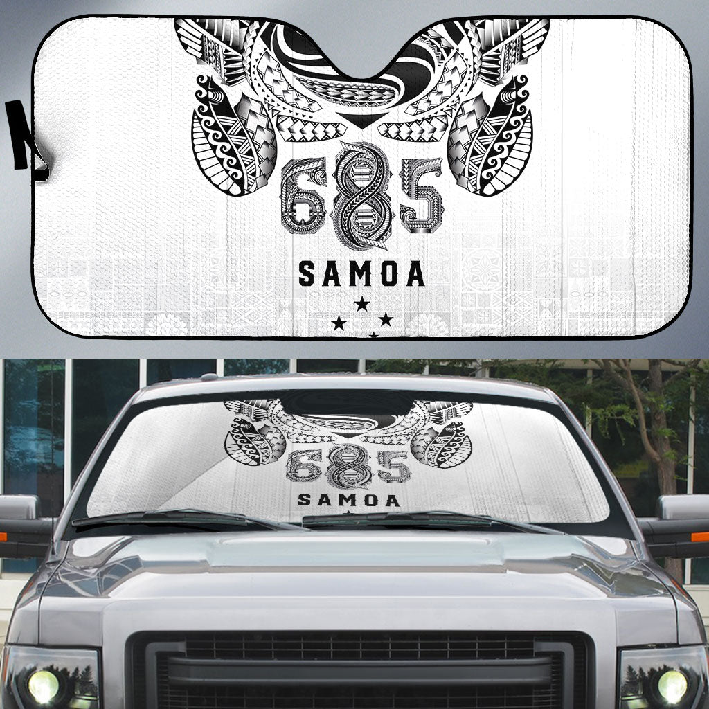 Super Samoa 685 Tribal Tattoo Auto Sun Shade Siapo Pattern White Edition LT03 White - Polynesian Pride