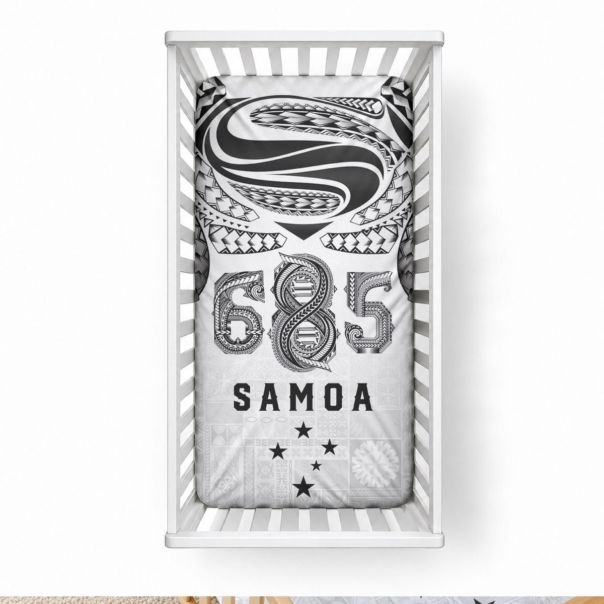Super Samoa 685 Tribal Tattoo Baby Bed Cover Siapo Pattern White Edition LT03 28 × 52 in White - Polynesian Pride