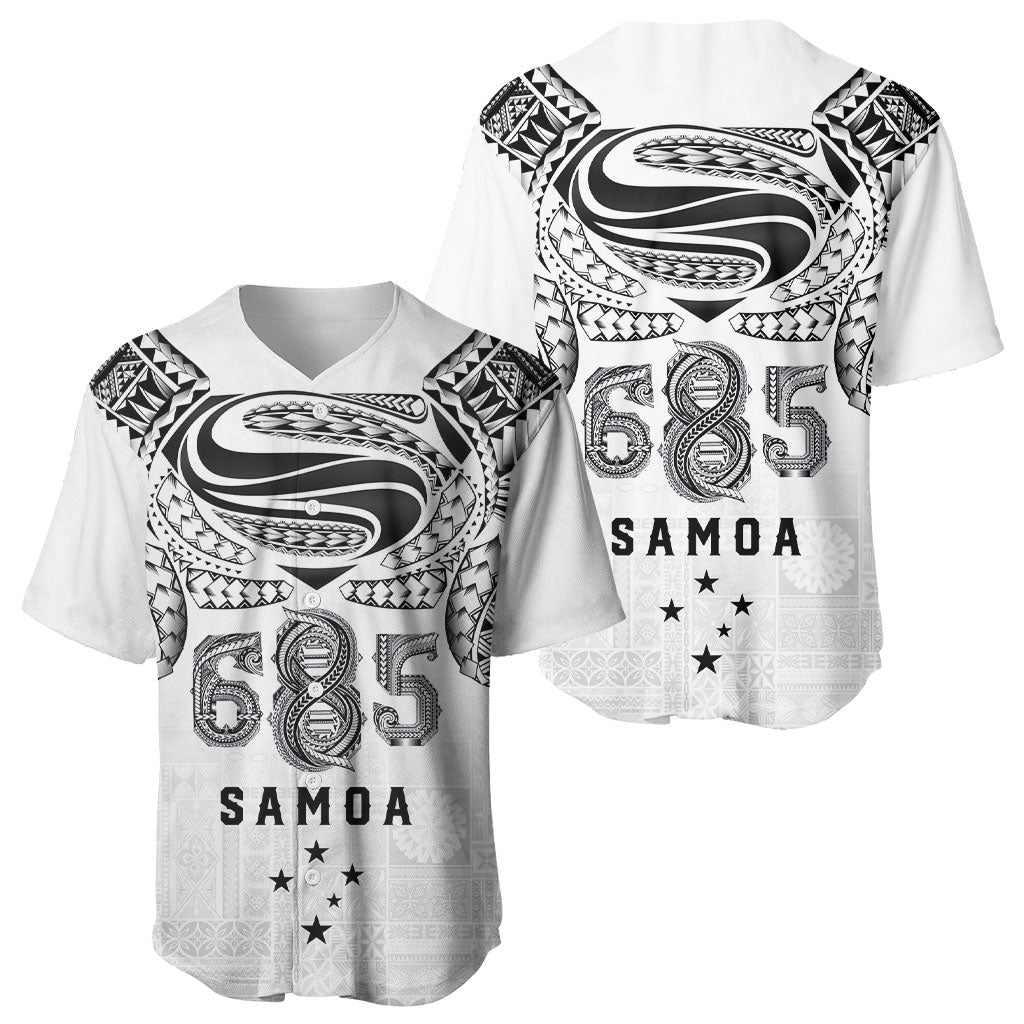 Super Samoa 685 Tribal Tattoo Baseball Jersey Siapo Pattern White Edition LT03 - Polynesian Pride