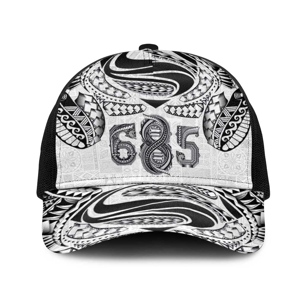 Super Samoa 685 Tribal Tattoo Baseball Net Cap Siapo Pattern White Edition LT03 One Size Black White - Polynesian Pride