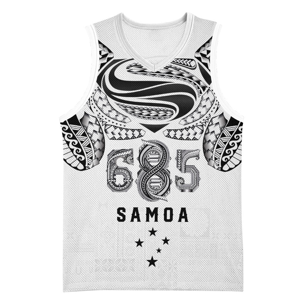 Super Samoa 685 Tribal Tattoo Basketball Jersey Siapo Pattern White Edition LT03 Unisex White - Polynesian Pride
