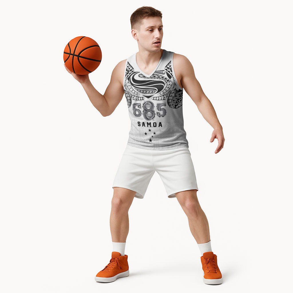 Super Samoa 685 Tribal Tattoo Basketball Jersey Siapo Pattern White Edition LT03 - Polynesian Pride