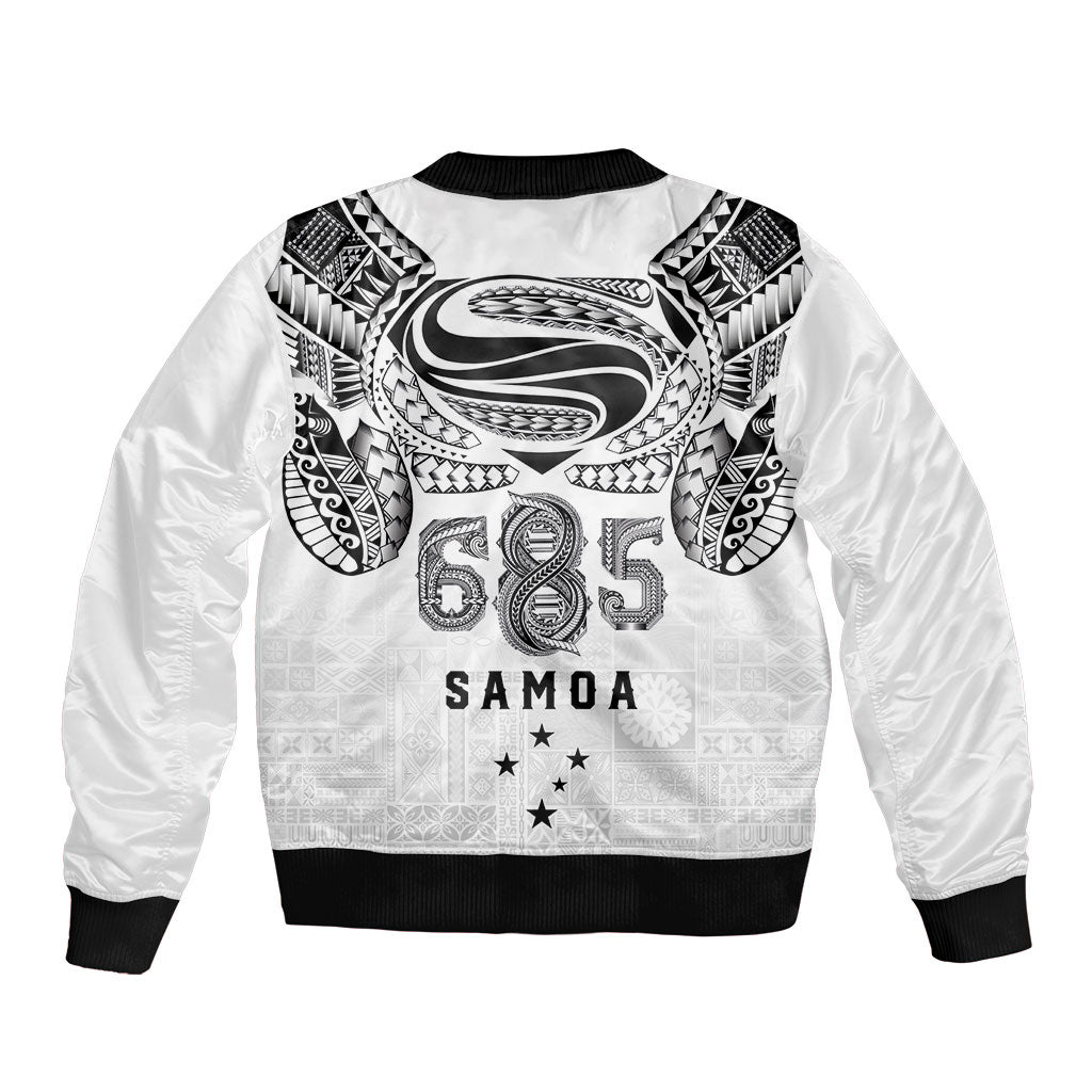 Super Samoa 685 Tribal Tattoo Bomber Jacket Siapo Pattern White Edition LT03 - Polynesian Pride