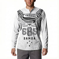 Super Samoa 685 Tribal Tattoo Button Sweatshirt Siapo Pattern White Edition LT03 - Polynesian Pride