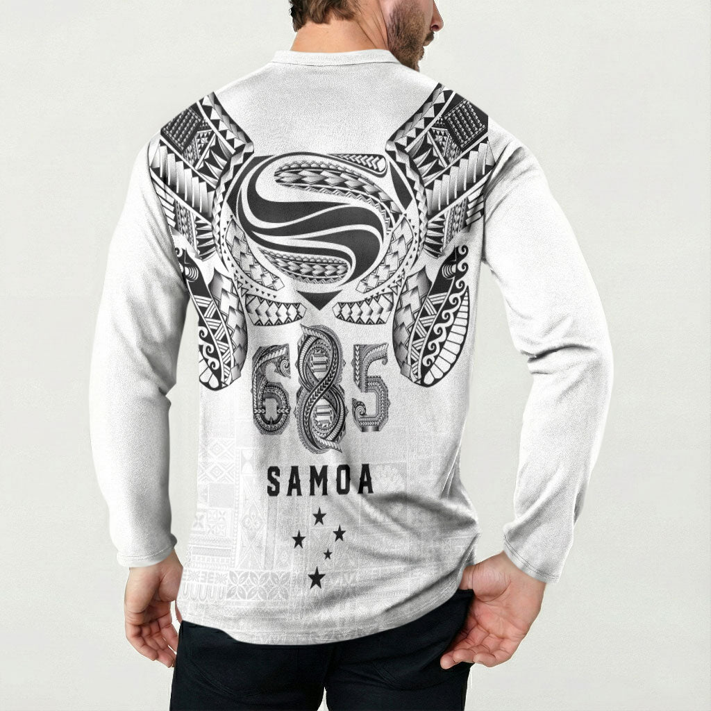 Super Samoa 685 Tribal Tattoo Button Sweatshirt Siapo Pattern White Edition LT03 - Polynesian Pride