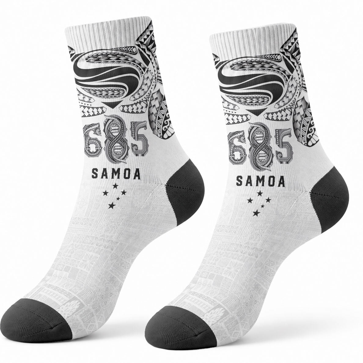 Super Samoa 685 Tribal Tattoo Crew Socks Siapo Pattern White Edition LT03 - Polynesian Pride