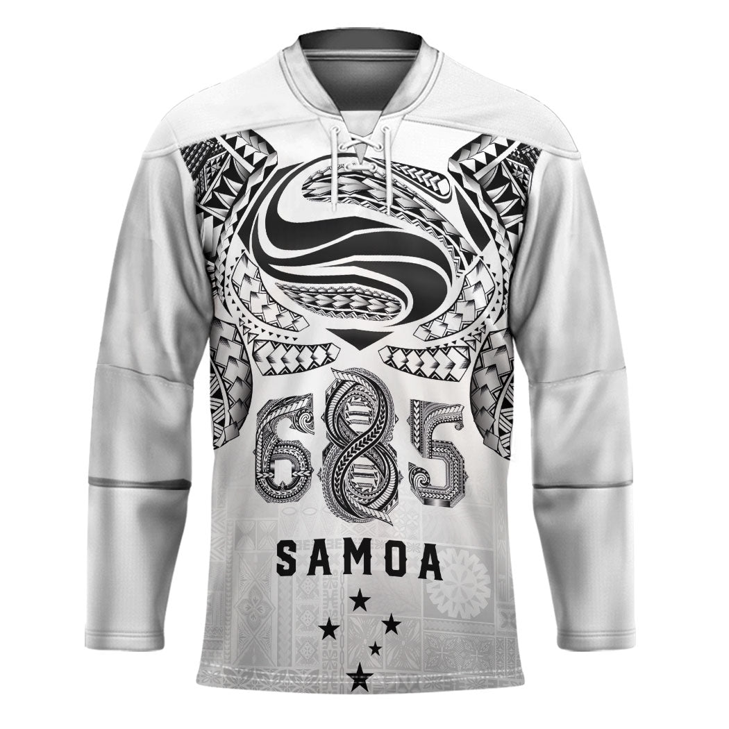 Super Samoa 685 Tribal Tattoo Hockey Jersey Siapo Pattern White Edition LT03 Unisex White - Polynesian Pride