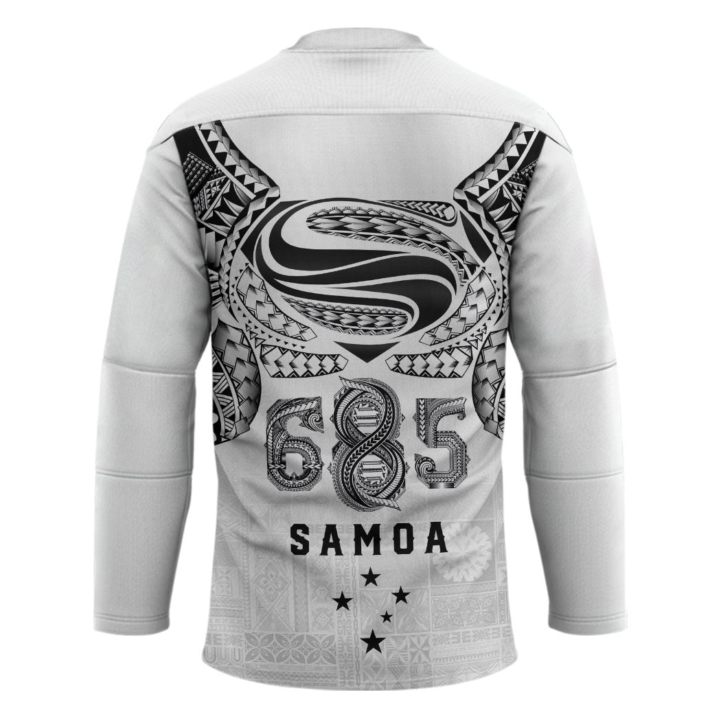 Super Samoa 685 Tribal Tattoo Hockey Jersey Siapo Pattern White Edition LT03 - Polynesian Pride