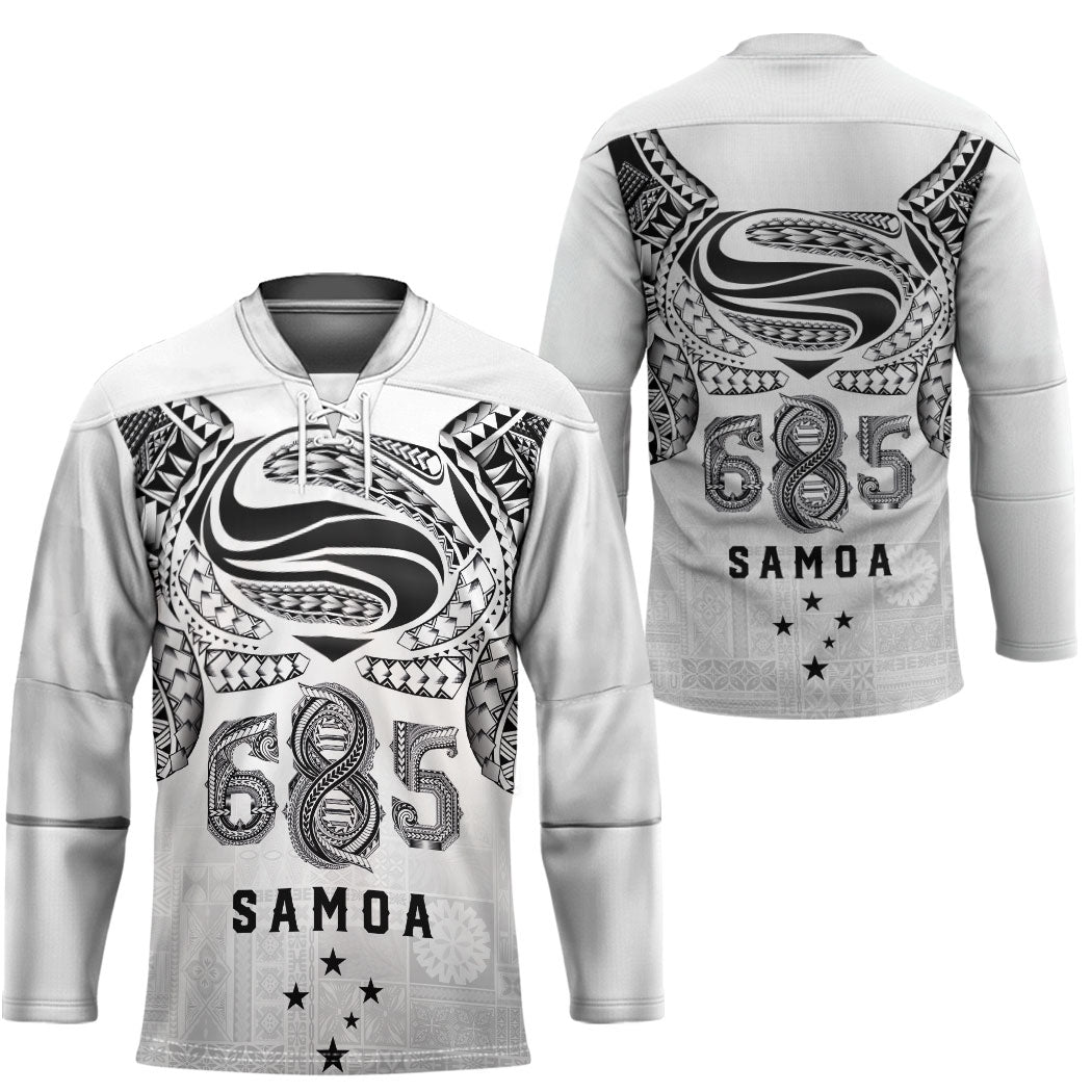 Super Samoa 685 Tribal Tattoo Hockey Jersey Siapo Pattern White Edition LT03 - Polynesian Pride