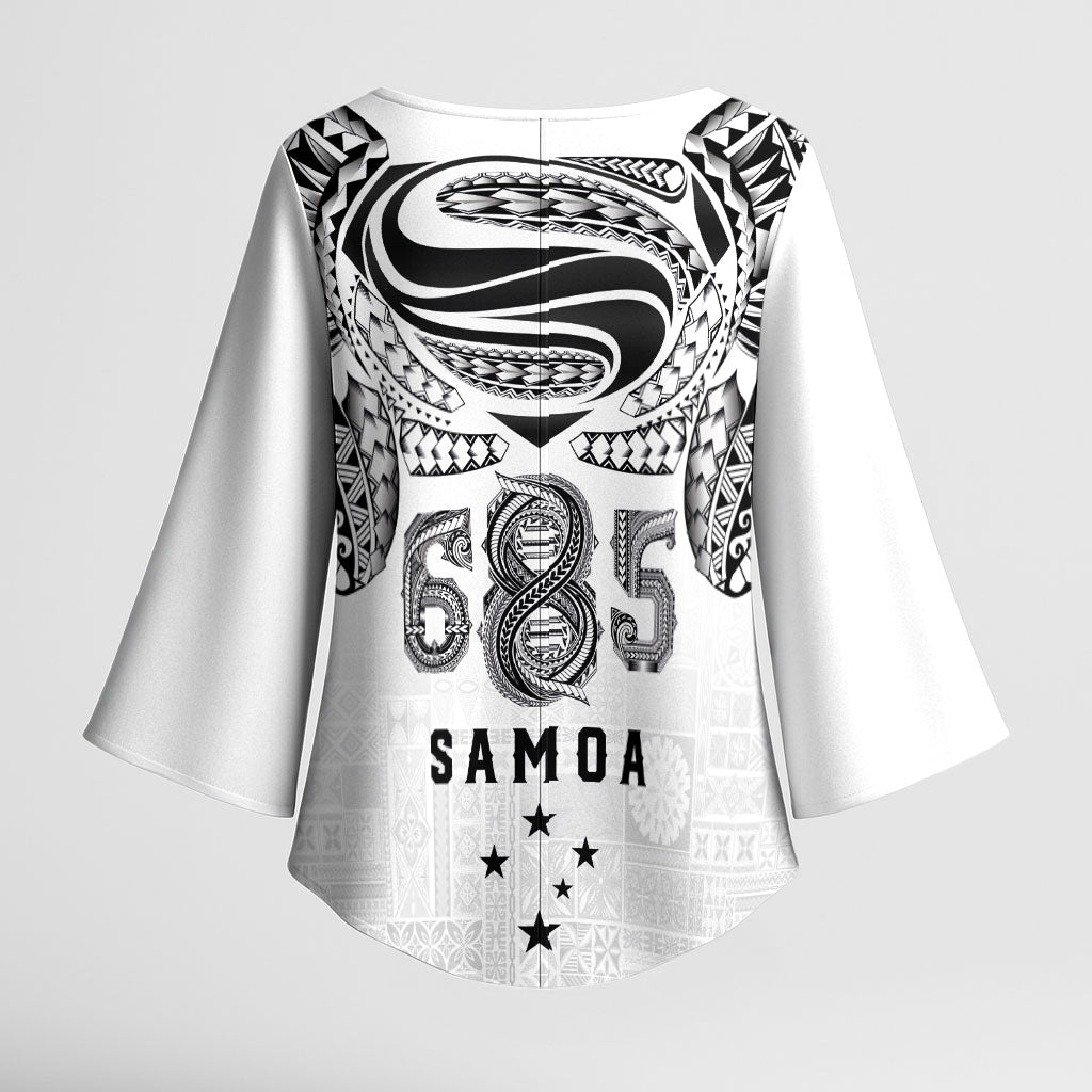 Super Samoa 685 Tribal Tattoo Kimono Sleeve Blouse Siapo Pattern White Edition LT03 - Polynesian Pride