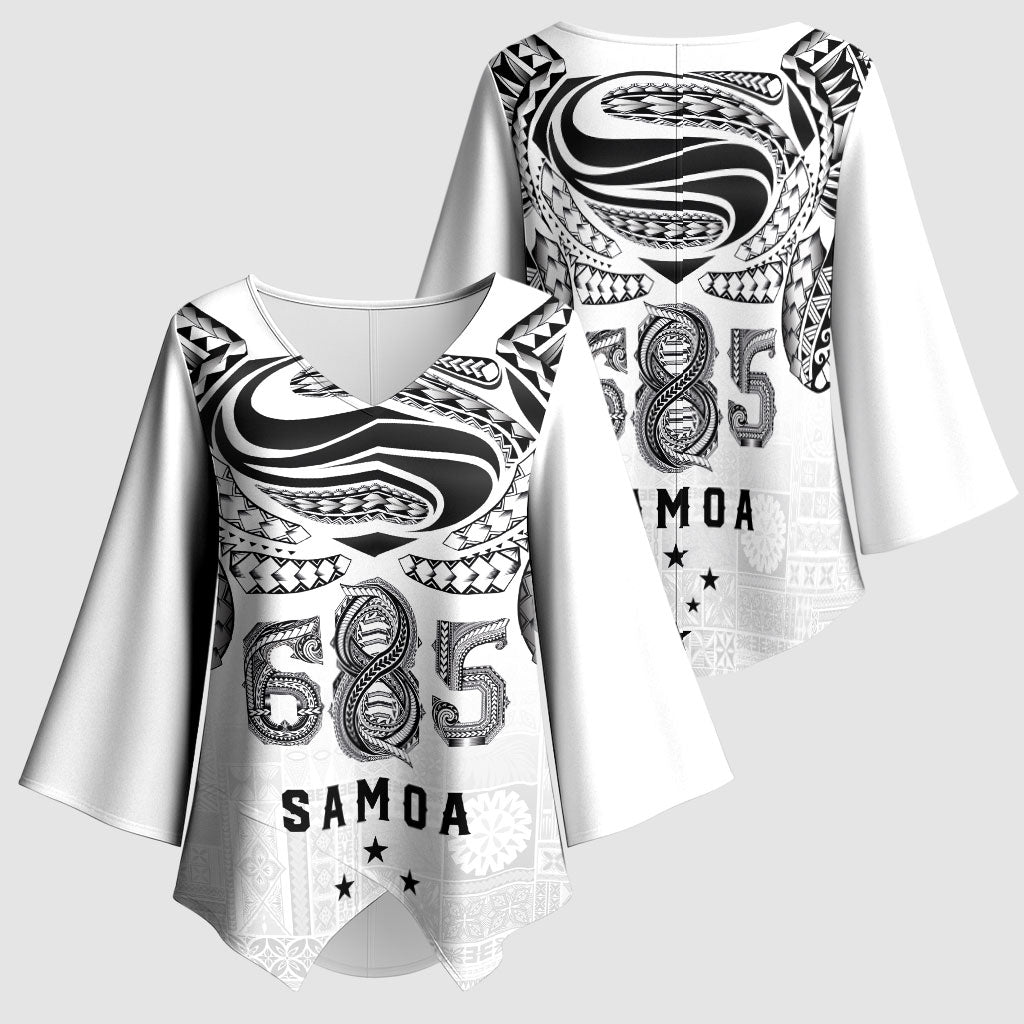 Super Samoa 685 Tribal Tattoo Kimono Sleeve Blouse Siapo Pattern White Edition LT03 - Polynesian Pride