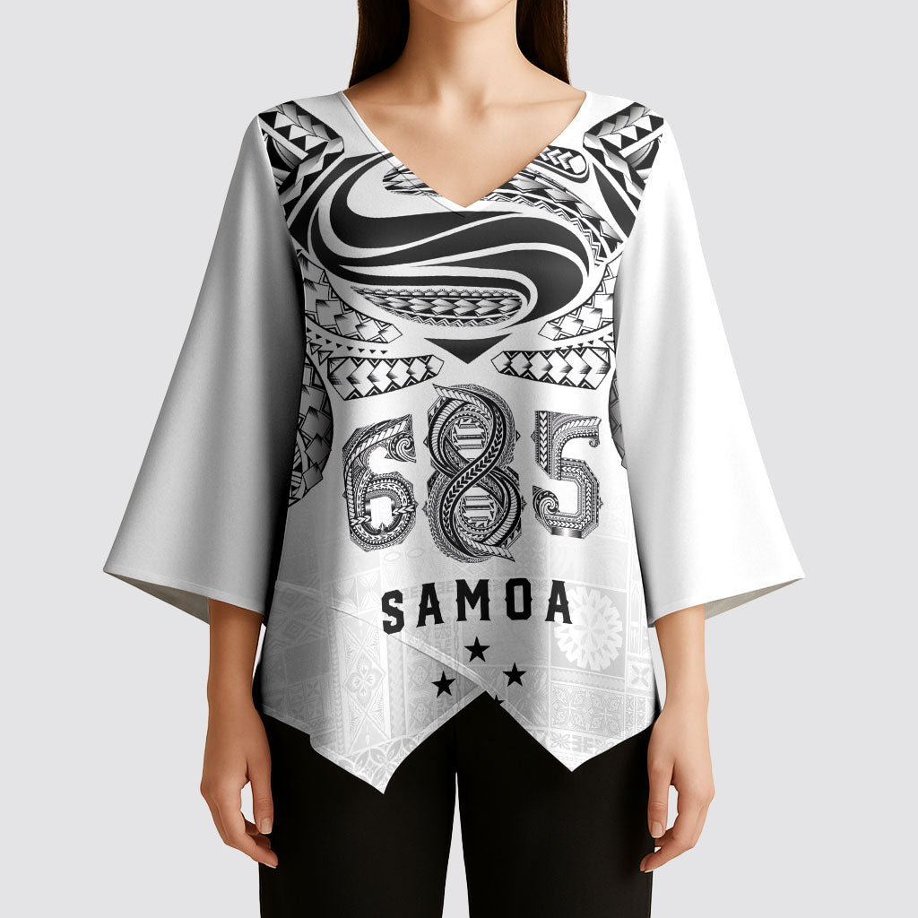 Super Samoa 685 Tribal Tattoo Kimono Sleeve Blouse Siapo Pattern White Edition LT03 - Polynesian Pride