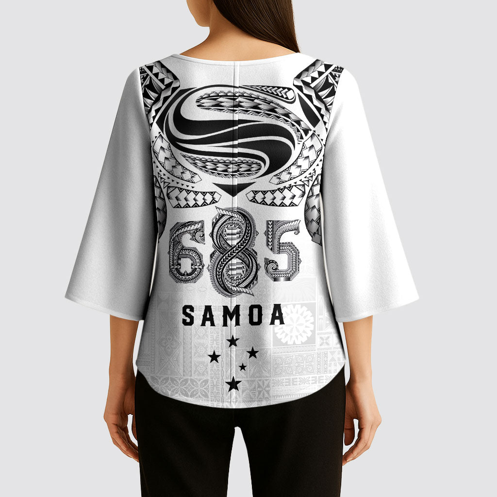 Super Samoa 685 Tribal Tattoo Kimono Sleeve Blouse Siapo Pattern White Edition LT03 - Polynesian Pride