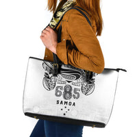 Super Samoa 685 Tribal Tattoo Leather Tote Bag Siapo Pattern White Edition LT03 White - Polynesian Pride