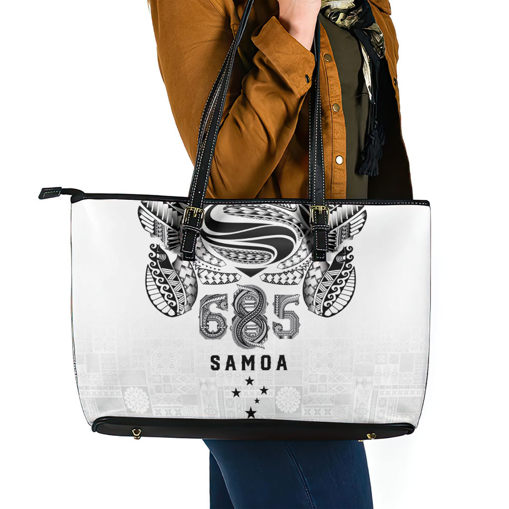 Super Samoa 685 Tribal Tattoo Leather Tote Bag Siapo Pattern White Edition LT03 - Polynesian Pride