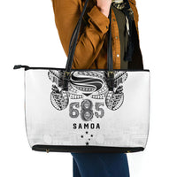 Super Samoa 685 Tribal Tattoo Leather Tote Bag Siapo Pattern White Edition LT03 - Polynesian Pride