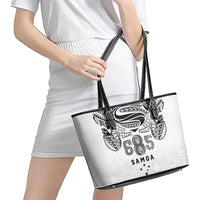 Super Samoa 685 Tribal Tattoo Leather Tote Bag Siapo Pattern White Edition LT03 - Polynesian Pride
