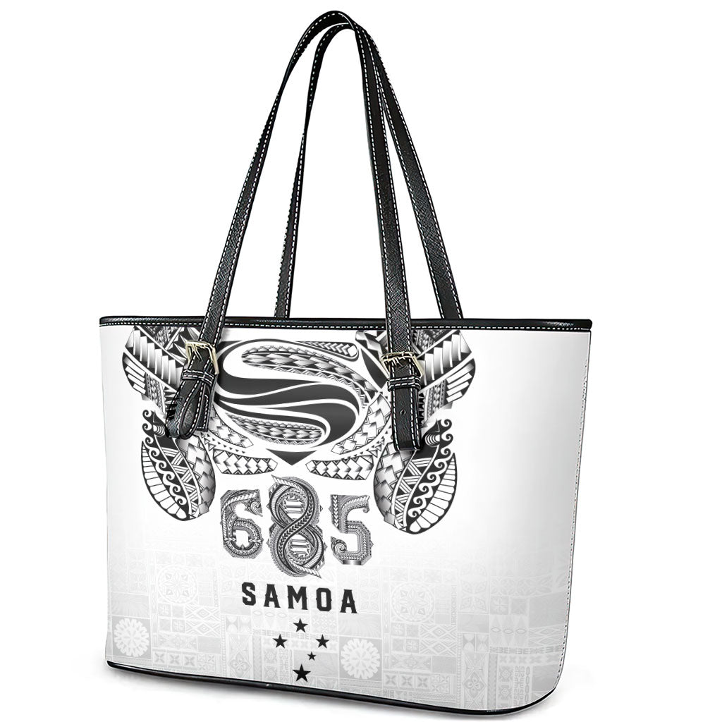 Super Samoa 685 Tribal Tattoo Leather Tote Bag Siapo Pattern White Edition LT03 - Polynesian Pride