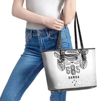 Super Samoa 685 Tribal Tattoo Leather Tote Bag Siapo Pattern White Edition LT03 - Polynesian Pride