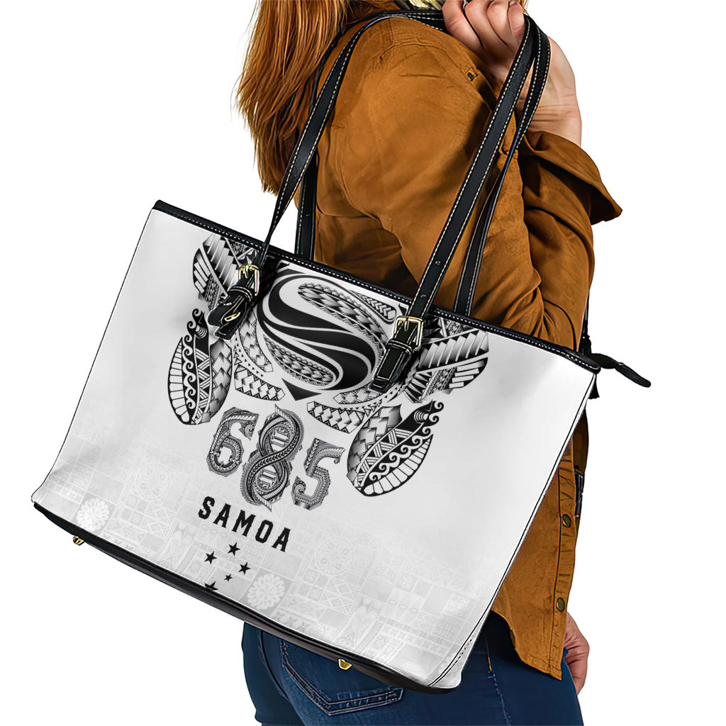 Super Samoa 685 Tribal Tattoo Leather Tote Bag Siapo Pattern White Edition LT03 - Polynesian Pride