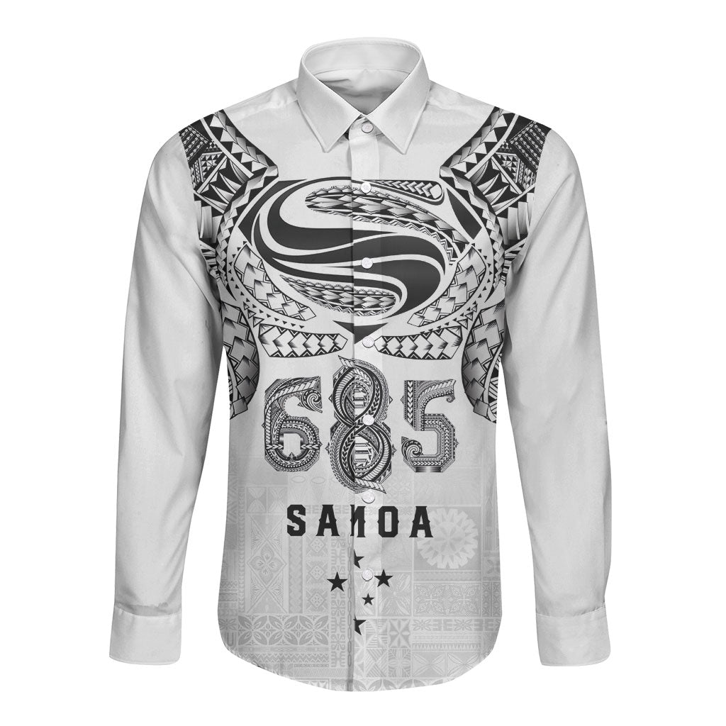 Super Samoa 685 Tribal Tattoo Long Sleeve Button Shirt Siapo Pattern White Edition LT03 Unisex White - Polynesian Pride