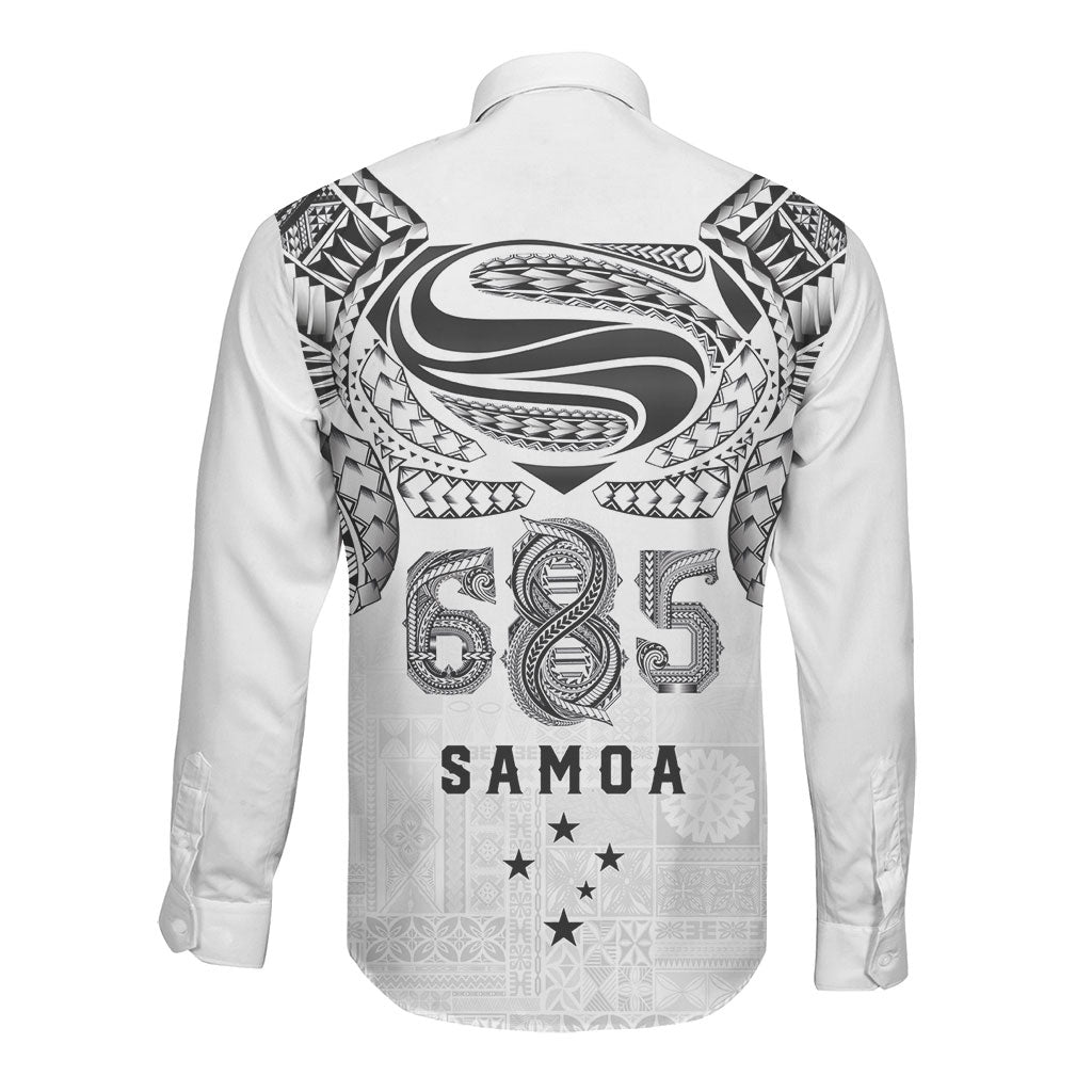 Super Samoa 685 Tribal Tattoo Long Sleeve Button Shirt Siapo Pattern White Edition LT03 - Polynesian Pride