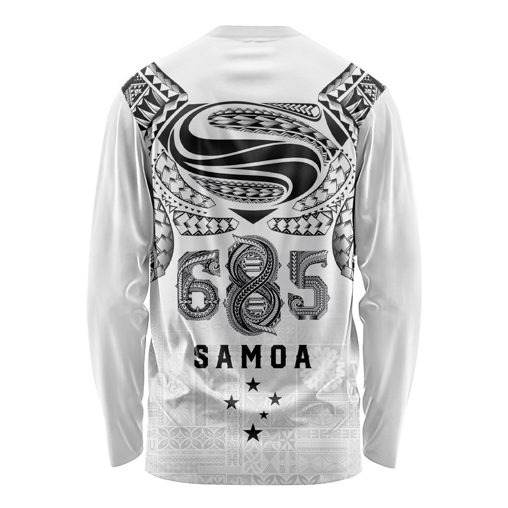 Super Samoa 685 Tribal Tattoo Long Sleeve Shirt Siapo Pattern White Edition LT03 - Polynesian Pride