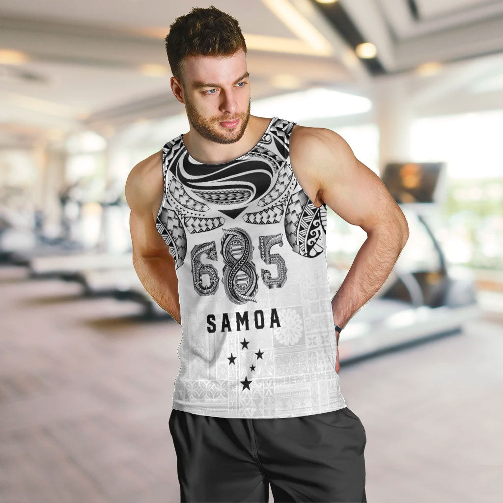 Super Samoa 685 Tribal Tattoo Men Tank Top Siapo Pattern White Edition LT03 White - Polynesian Pride